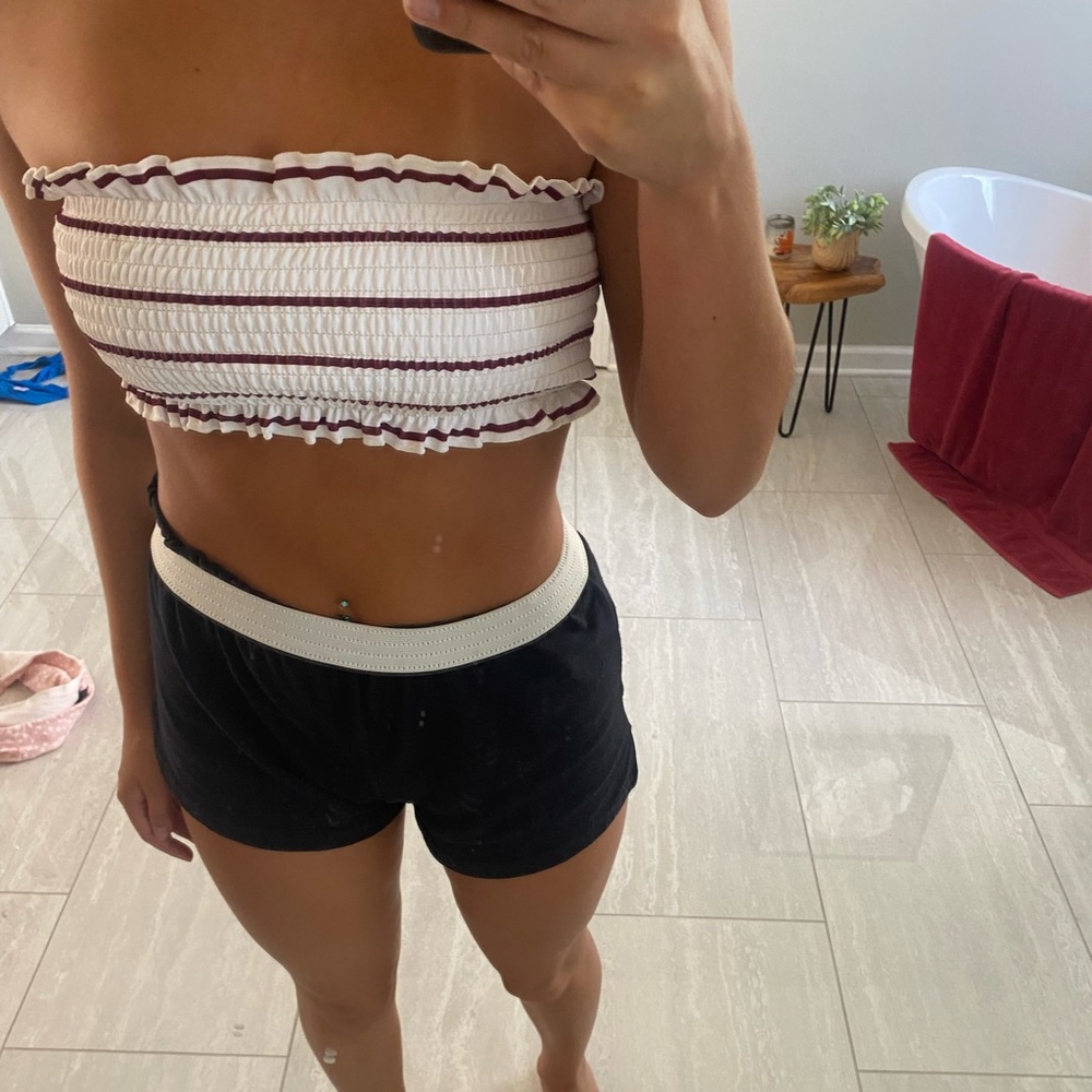 straight cut bando top with ruffles